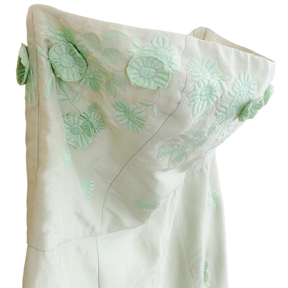 Luca Luca 100% Silk Seafoam Green 3D Floral Strapless Stunning Dress Size Medium - Picture 3 of 10